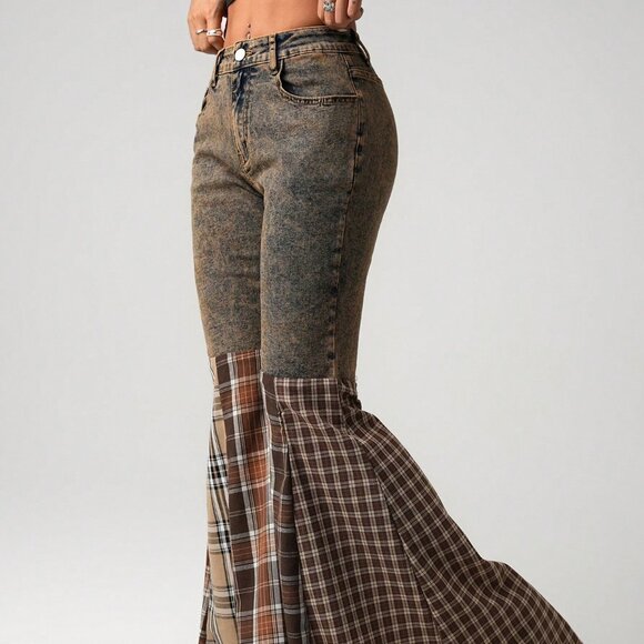 Multicolor Casual Women's Boho Hippie Bell Bottom Jeans - Picture 5 of 6